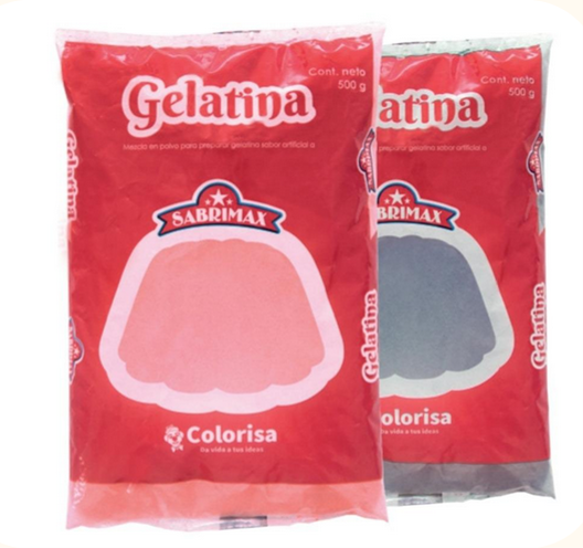 Gelatina con sabor (fresa, piña, mora)